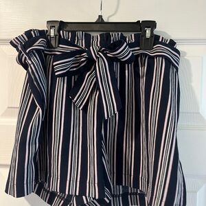 Striped Navy and Pink Bow Shorts